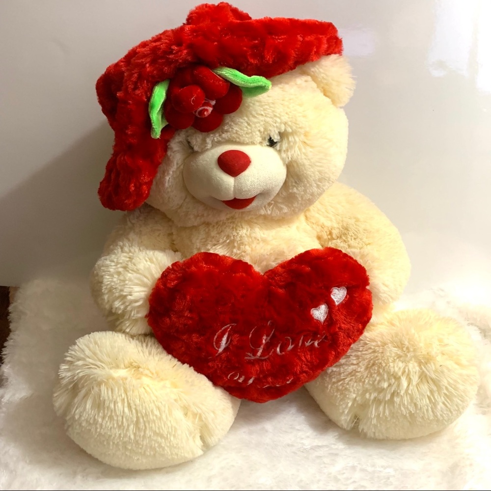 Valentine teddy bear tan and red